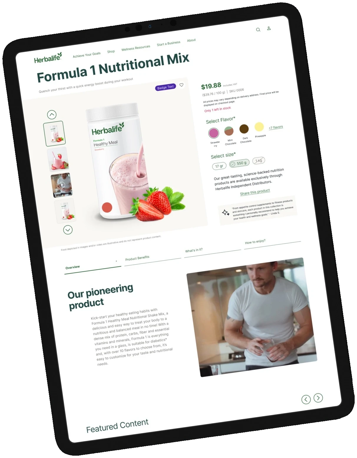Tablet showing the Herbalife Formula 1 product page